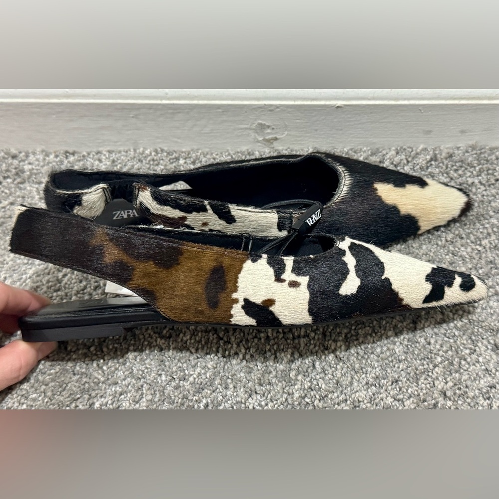 NWT- Zara Leather Slingback Flats-cow furskin-Size 6.5 - Picture 3 of 5